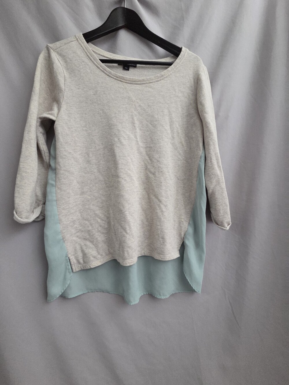 Two-Tone Knit Top with Chiffon Back - Light Gray & Light Blue